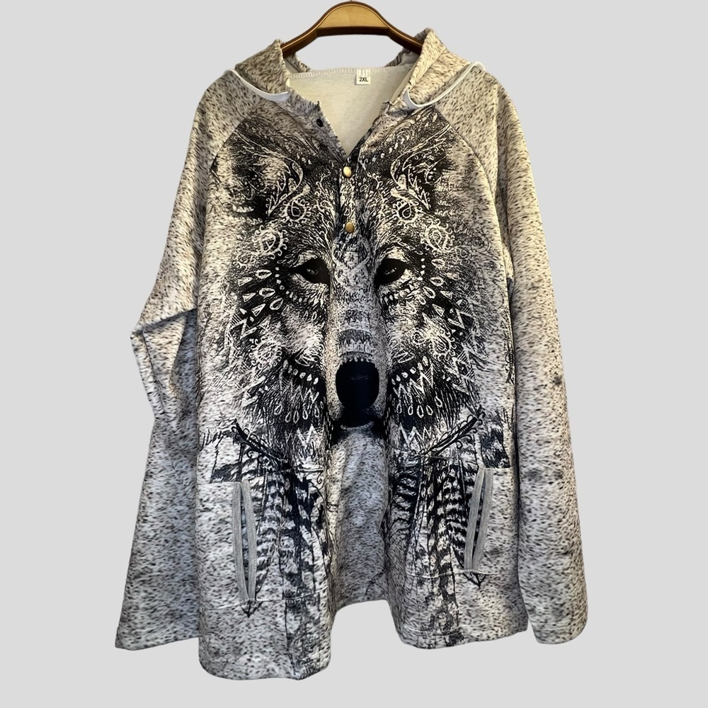 Women’s Hoodie 2X White Wolf 1/4 Front Snap Closure